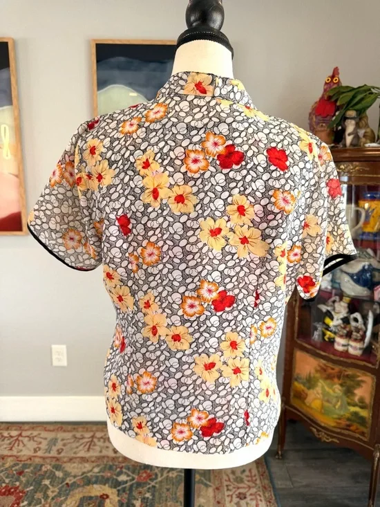 Vintage Yellow & Red Floral Short Sleeve Tank and Topper - Picture 4 of 12